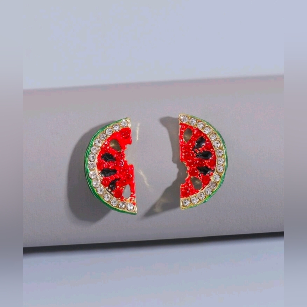 Rhinestone Watermelon Earrings Studs